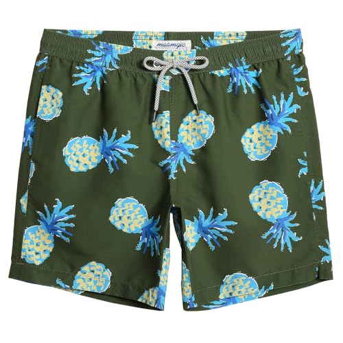 MaaMgic Badehose Herren Badeshorts Männer Badehosen Für Herren Schnelltrocknend Boardshorts Surfen Strandhose Mit Mesh-Futter,Ananas - Moosgrün,L von MaaMgic