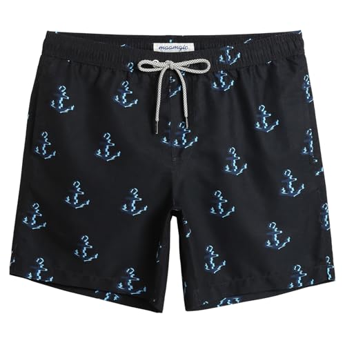 MaaMgic Badehose Herren Badeshorts Männer Badehosen Für Herren Schnelltrocknend Boardshorts Surfen Strandhose Mit Mesh-Futter,Anker - Blau,L von MaaMgic