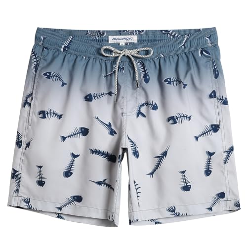 MaaMgic Badehose Herren Badeshorts Männer Badehosen Für Herren Schnelltrocknend Boardshorts Surfen Strandhose Mit Mesh-Futter,Fischgräte - Grau,L von MaaMgic