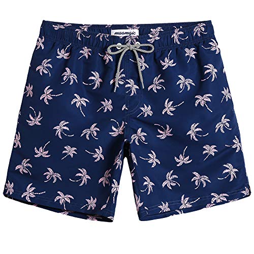 MaaMgic Badehose Herren Schnelltrocknende Badeshorts Jungen Strand Strandurlaub Surf Freizeit Laufen Sport mit Netzfutter Taschen einstellbare Kordelzug MEHRWEG-XL-Kokosnuss Navy Blau von MaaMgic