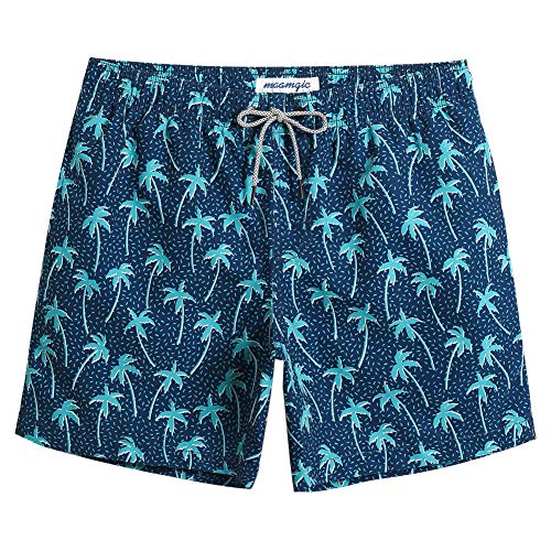 MaaMgic Badehose Herren Schnelltrocknende Badeshorts Jungen Strand Strandurlaub Surf Freizeit Laufen Sport mit Netzfutter Taschen einstellbare Kordelzug MEHRWEG-XXL-Blau Grün Kokospalme von MaaMgic