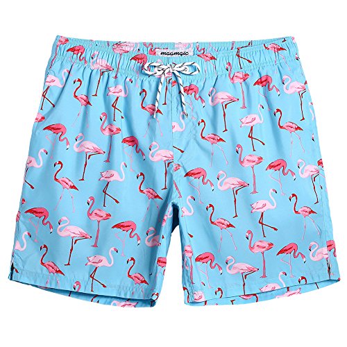 MaaMgic Herren Badeshorts SCHNELLTROCKNEND Boardshorts Trainingshose mit Mesh-Futter und Verstellbarem Tunnelzug MEHRWEG Hellblau Flamingo L von MaaMgic