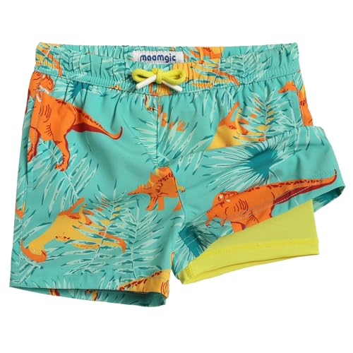 MaaMgic Badehose Jungen Badeshorts Kinder | Schnelltrocknend Schwimmhose Kurz Swim Shorts für Kleine | 2 in 1 Boardshorts mit Kompression Tasche Verstellbare Tunnelzug MEHRWEG,Dino,10-12 Jahre von MaaMgic