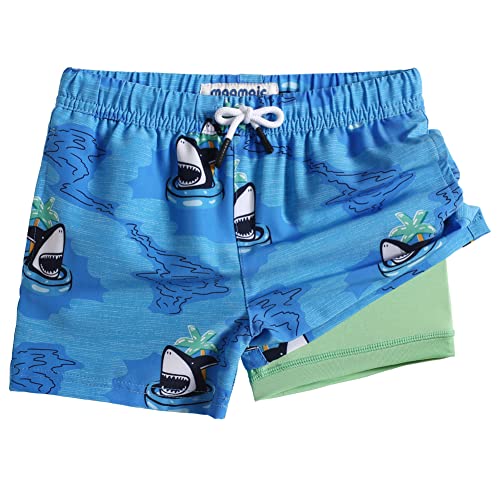 MaaMgic Badehose Jungen Badeshorts Kinder Schnelltrocknend Schwimmhose Kurze Swim Shorts für Kleine Boardshorts mit Kompression Taschen Verstellbare Tunnelzug MEHRWEG,Blau Hai Kokosnuss,4 Jahre von MaaMgic