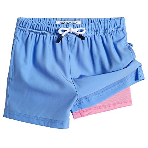 MaaMgic Badehose Jungen Badeshorts Kinder Schnelltrocknend Schwimmhose Kurze Swim Shorts für Kleine Boardshorts mit Kompression Taschen Verstellbare Tunnelzug MEHRWEG,Blau Rosa,2 Jahre von MaaMgic