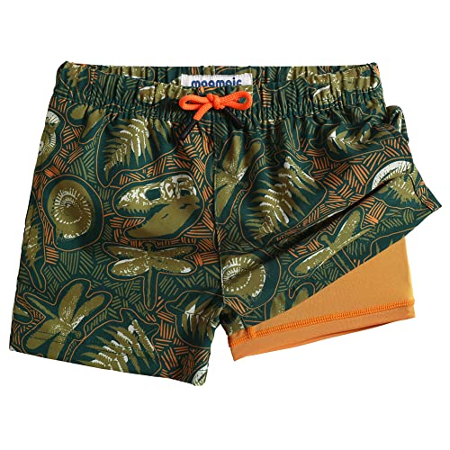 MaaMgic Badehose Jungen Badeshorts Kinder Schnelltrocknend Schwimmhose Kurze Swim Shorts für Kleine Boardshorts mit Kompression Taschen Verstellbare Tunnelzug MEHRWEG,Grün Vintage Dino,10-12 Jahre von MaaMgic