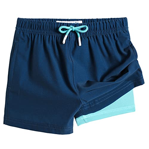 MaaMgic Badehose Jungen Badeshorts Kinder Schnelltrocknend Schwimmhose Kurze Swim Shorts für Kleine Boardshorts mit Kompression Taschen Verstellbare Tunnelzug MEHRWEG,Navy Königsblau,4 Jahre von MaaMgic