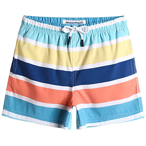 MaaMgic Badehose Jungen Kinder Sommer Badeshorts Schnelltrocknend Boardshorts mit Netzfutter Taschen und Verstellbarem Tunnelzug Urlaub Shorts Blau Gelb Rot,10-12 Jahre von MaaMgic