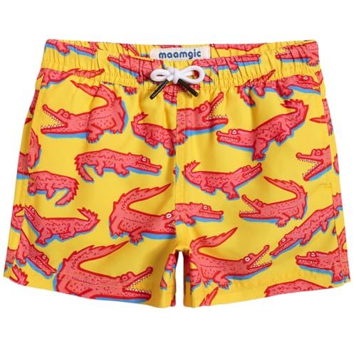 MaaMgic Badehose Jungen Sommer Badeshorts Schnelltrocknend Boardshorts mit Netzfutter Taschen und Verstellbarem Tunnelzug Urlaub Shorts,14-16 Jahre,Krokodil Gelb von MaaMgic