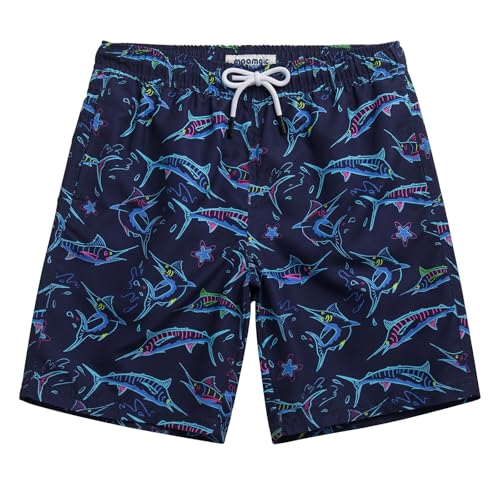 MaaMgic Badehose Jungen Sommer Badeshorts Schnelltrocknend Boardshorts mit Netzfutter Taschen und Verstellbarem Tunnelzug Urlaub Shorts,2 Jahre,Navy Blau Schwertfisch-Hai von MaaMgic