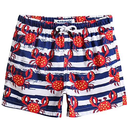 MaaMgic Badehose Jungen Sommer Badeshorts Schnelltrocknend Boardshorts mit Netzfutter Taschen und Verstellbarem Tunnelzug Urlaub Shorts,Blau Weiß gestreift Krabbe 2,2 Jahre von MaaMgic