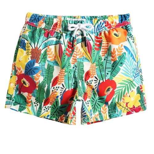 MaaMgic Badehose Jungen Sommer Badeshorts Schnelltrocknend Boardshorts mit Netzfutter Taschen und Verstellbarem Tunnelzug Urlaub Shorts,Cartoon Blume Lotosblatt 2,14-16 Jahre von MaaMgic