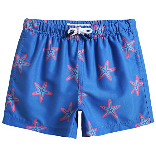 MaaMgic Badehose Jungen Sommer Badeshorts Schnelltrocknend Boardshorts mit Netzfutter Taschen und Verstellbarem Tunnelzug Urlaub Shorts,Cartoon Seestern Orange Blau 2,14-16 Jahre von MaaMgic