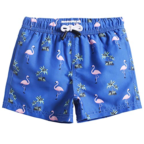 MaaMgic Badehose Jungen Sommer Badeshorts Schnelltrocknend Boardshorts mit Netzfutter Taschen und Verstellbarem Tunnelzug Urlaub Shorts,Kokosnuss Flamingo Navy 2,10-12 Jahre von MaaMgic