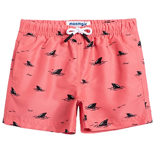 MaaMgic Badehose Jungen Sommer Badeshorts Schnelltrocknend Boardshorts mit Netzfutter Taschen und Verstellbarem Tunnelzug Urlaub Shorts,Rosa Schwarz Hai Neu,2 Jahre von MaaMgic