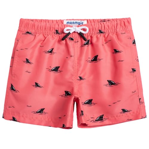 MaaMgic Badehose Jungen Sommer Badeshorts Schnelltrocknend Boardshorts mit Netzfutter Taschen und Verstellbarem Tunnelzug Urlaub Shorts,Rosa Schwarz Hai Neu,7 Jahre von MaaMgic
