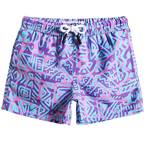 MaaMgic Badehose Jungen Sommer Badeshorts Schnelltrocknend Boardshorts mit Netzfutter Taschen und Verstellbarem Tunnelzug Urlaub Shorts,Text Blau Violett 2,10-12 Jahre von MaaMgic