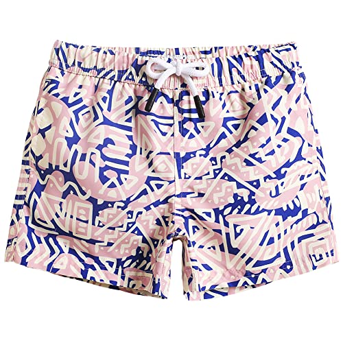 MaaMgic Badehose Jungen Sommer Badeshorts Schnelltrocknend Boardshorts mit Netzfutter Taschen und Verstellbarem Tunnelzug Urlaub Shorts,Text rosa blau 2,14-16 Jahre von MaaMgic