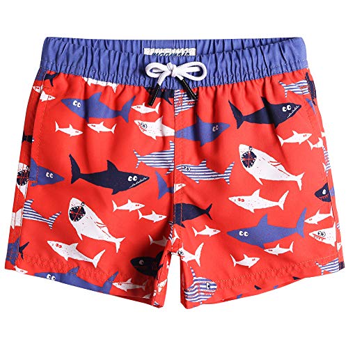 MaaMgic Badehose Jungen Sommer Badeshorts Schnelltrocknend Boardshorts mit Netzfutter Taschen und Verstellbarem Tunnelzug Urlaub Shorts Hai Rot,10-12 Jahre von MaaMgic