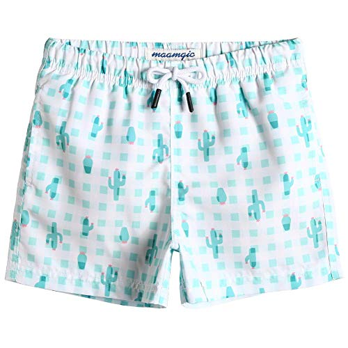 MaaMgic Badehose Jungen Sommer Badeshorts Schnelltrocknend Boardshorts mit Netzfutter Taschen und Verstellbarem Tunnelzug Urlaub Shorts Kakteengewächse Weiß,3 Jahre von MaaMgic