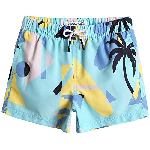 MaaMgic Badehose Jungen Sommer Badeshorts Schnelltrocknend Boardshorts mit Netzfutter Taschen und Verstellbarem Tunnelzug Urlaub Shorts Kokosnuss Blau,5-6 Jahre alt von MaaMgic