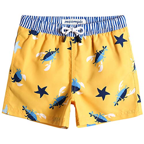 MaaMgic Badehose Jungen Sommer Badeshorts Schnelltrocknend Boardshorts mit Netzfutter Taschen und Verstellbarem Tunnelzug Urlaub Shorts Krabbe Gelb,2 Jahre von MaaMgic