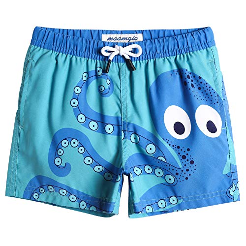 MaaMgic Badehose Jungen Sommer Badeshorts Schnelltrocknend Boardshorts mit Netzfutter Taschen und Verstellbarem Tunnelzug Urlaub Shorts Krake Grün,7 Jahre von MaaMgic