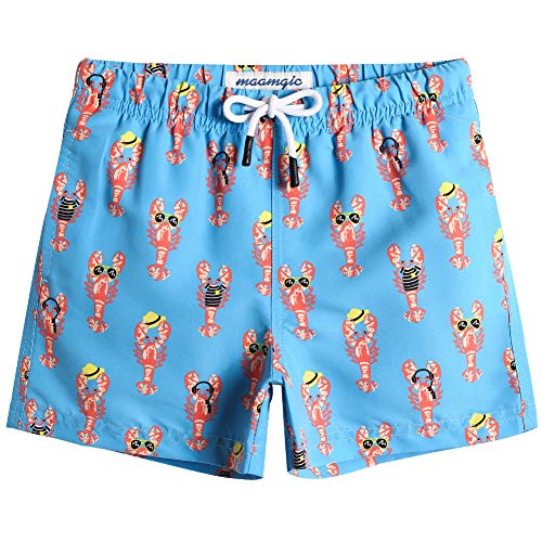 MaaMgic Badehose Jungen Sommer Badeshorts Schnelltrocknend Boardshorts mit Netzfutter Taschen und Verstellbarem Tunnelzug Urlaub Shorts Languste Blau,14-16 Jahre von MaaMgic