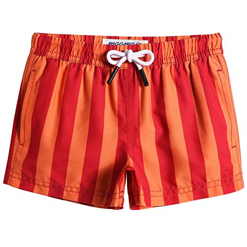 MaaMgic Badehose Jungen Sommer Badeshorts Schnelltrocknend Boardshorts mit Netzfutter Taschen und Verstellbarem Tunnelzug Urlaub Shorts Rot Orange,2 Jahre von MaaMgic