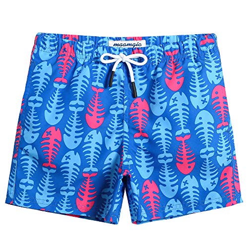 MaaMgic Kleine Jungen Badeshorts Schnelltrocknend Boardshorts mit Mesh-Futter Taschen und Verstellbarem Tunnelzug MEHRWEG, Blau Fischgräte, 10-12 Jahre von MaaMgic