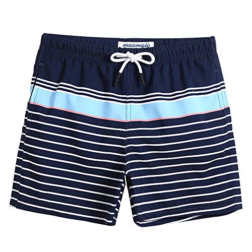 MaaMgic Kleine Jungen Badeshorts Schnelltrocknend Boardshorts mit Mesh-Futter Taschen und Verstellbarem Tunnelzug MEHRWEG, Blau Navy blau, 10-12 Jahre von MaaMgic