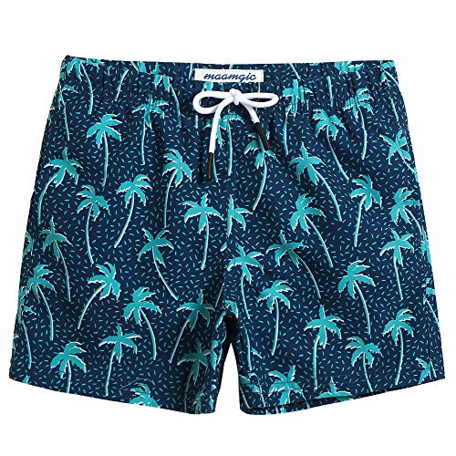 MaaMgic Kleine Jungen Badeshorts Schnelltrocknend Boardshorts mit Mesh-Futter Taschen und Verstellbarem Tunnelzug MEHRWEG, Navy Kokosnuss, 10-12 Jahre von MaaMgic