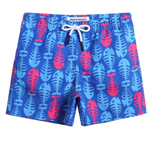 MaaMgic Kleine Jungen Badeshorts Schnelltrocknend Boardshorts mit Mesh-Futter Taschen und Verstellbarem Tunnelzug MEHRWEG, Blau Fischgräte, 4 Jahre alt von MaaMgic