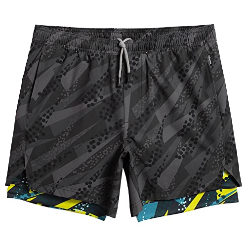 MaaMgic Badehose für Herren Badeshorts mit Kompression 2 in 1 | 7" Schnelltrocknend Strandhose Männer Kurz Swimming Shorts Mit Innenhose Reißverschlusstasche XS-XXL,Grau Blau,S von MaaMgic