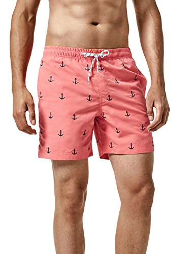 MaaMgic Badehose für Herren Jungen Badeshorts für Männer Schnelltrocknend Surfen Strandhose Surf Shorts mit Mash-Innenfutter MEHRWEG, Anker Pink, L von MaaMgic