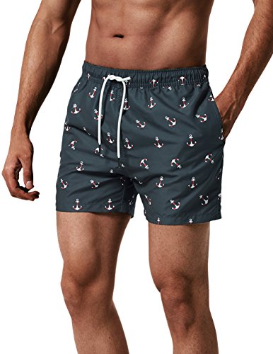 MaaMgic Badehose für Herren Jungen Badeshorts für Männer Schnelltrocknend Surfen Strandhose Surf Shorts mit Mash-Innenfutter MEHRWEG, Anker Schwarz, XS von MaaMgic