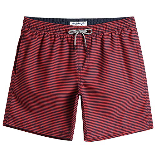 MaaMgic Badehose Herren Badeshorts für Herren Schnelltrocknend Badehosen Elastisch Verstellbar Surf Boardshorts mit Mash-Innenfutter Gestreift Rot Schwarz L von MaaMgic