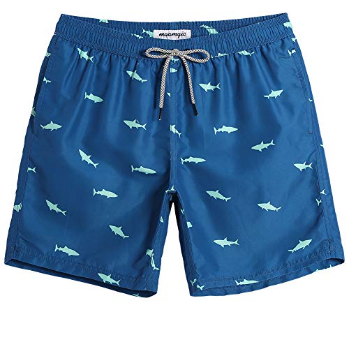 MaaMgic Badehose für Herren Jungen Badeshorts für Männer Schnelltrocknend Surfen Strandhose Surf Shorts mit Mash-Innenfutter MEHRWEG, Hai Blau, XXL von MaaMgic