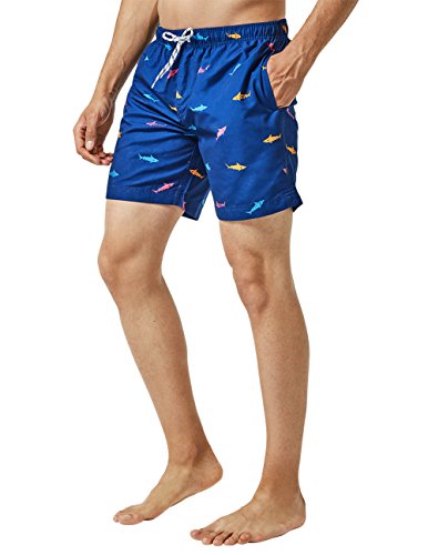 MaaMgic Badehose für Herren Jungen Badeshorts für Männer Schnelltrocknend Surfen Strandhose Surf Shorts mit Mash-Innenfutter MEHRWEG, Hai Tiefblau, XL von MaaMgic