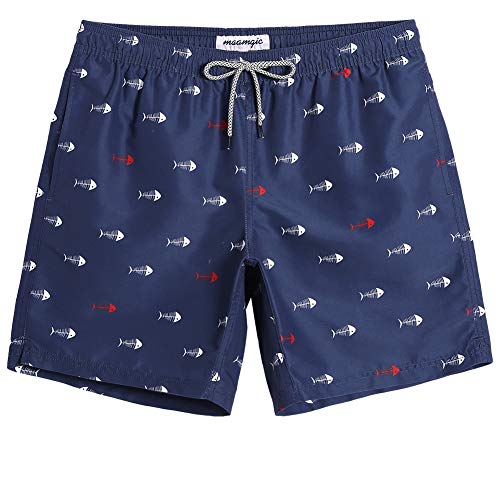 MaaMgic Badehose für Herren Jungen Badeshorts für Männer Schnelltrocknend Surfen Strandhose Surf Shorts mit Mash-Innenfutter MEHRWEG, Navy Weiß Fischgräte, M von MaaMgic