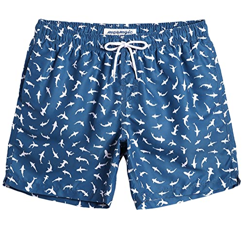 MaaMgic Badehose für Herren Jungen Badeshorts für Männer Schnelltrocknend Surfen Strandhose Surf Shorts mit Mash-Innenfutter MEHRWEG, Dunkelblau Hai, XL von MaaMgic