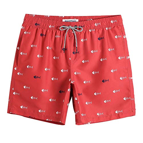 MaaMgic Badehose Herren Badeshorts für Herren Schnelltrocknend Badehosen Elastisch Verstellbar Surf Boardshorts mit Mash-Innenfutter Rot Weiß Gräte L von MaaMgic