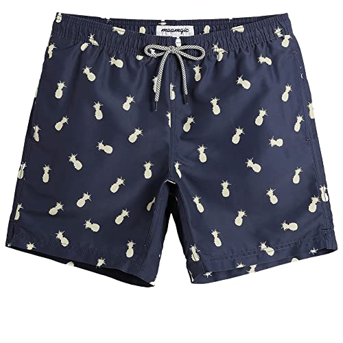 MaaMgic Herren Badeshorts SCHNELLTROCKNEND Boardshorts Trainingshose mit Mesh-Futter und Verstellbarem Tunnelzug MEHRWEG Navy Blau Mini Ananas XS von MaaMgic