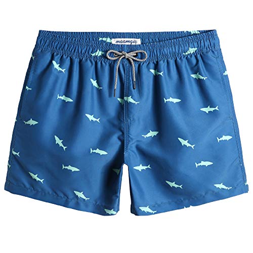 MaaMgic kurz Badehose für Herren 5.5" Schnelltrocknend Badeshorts mit Mesh-Futter und Verstellbarem Tunnelzug, Sporthose- Trainingshose, Tinte Blau Hai,X-Small von MaaMgic