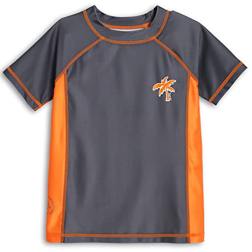 MaaMgic Bademode Jungen Kurzarm Schwimmshirt Kinder Badeshirt Badeanzug Top Fit Rashguard Schnelltrocknend Mit Sonnenschutz,Grau Orange,3 Jahre von MaaMgic