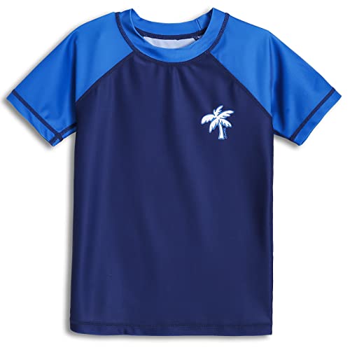 MaaMgic Bademode Jungen Kurzarm Schwimmshirt Kinder Badeshirt Badeanzug Top Fit Rashguard Schnelltrocknend Mit Sonnenschutz,Himmelblau Navy,14-16 Jahre von MaaMgic