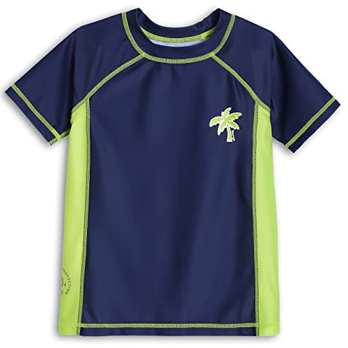 MaaMgic Bademode Jungen Kurzarm Schwimmshirt Kinder Badeshirt Badeanzug Top Fit Rashguard Schnelltrocknend Mit Sonnenschutz,Navy Grün,10-12 Jahre von MaaMgic