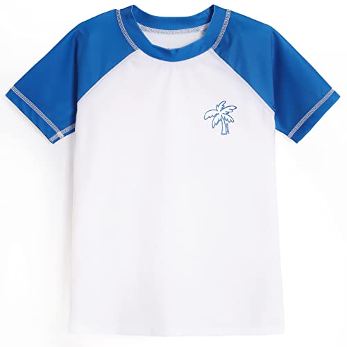 MaaMgic Bademode Jungen Kurzarm Schwimmshirt Kinder Badeshirt Badeanzug Top Fit Rashguard Schnelltrocknend Mit Sonnenschutz,Weiß Blau,14-16 Jahre von MaaMgic