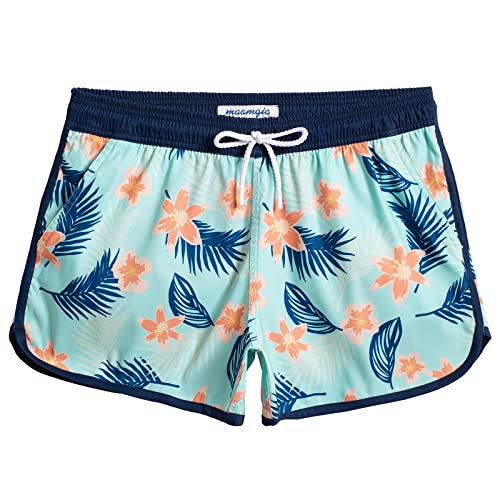 MaaMgic Badeshorts Damen Damen-Shorts mit Netztasche Schnelltrocknende Hotpants Atmungsaktiv Sport Shorts Blumen-Blätter M von MaaMgic