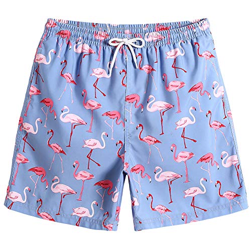 MaaMgic Kleine Jungen Badeshorts Schnelltrocknend Boardshorts mit Mesh-Futter Taschen und Verstellbarem Tunnelzug MEHRWEG, 5 - 6 Jahre alt, Lila Flamingo von MaaMgic